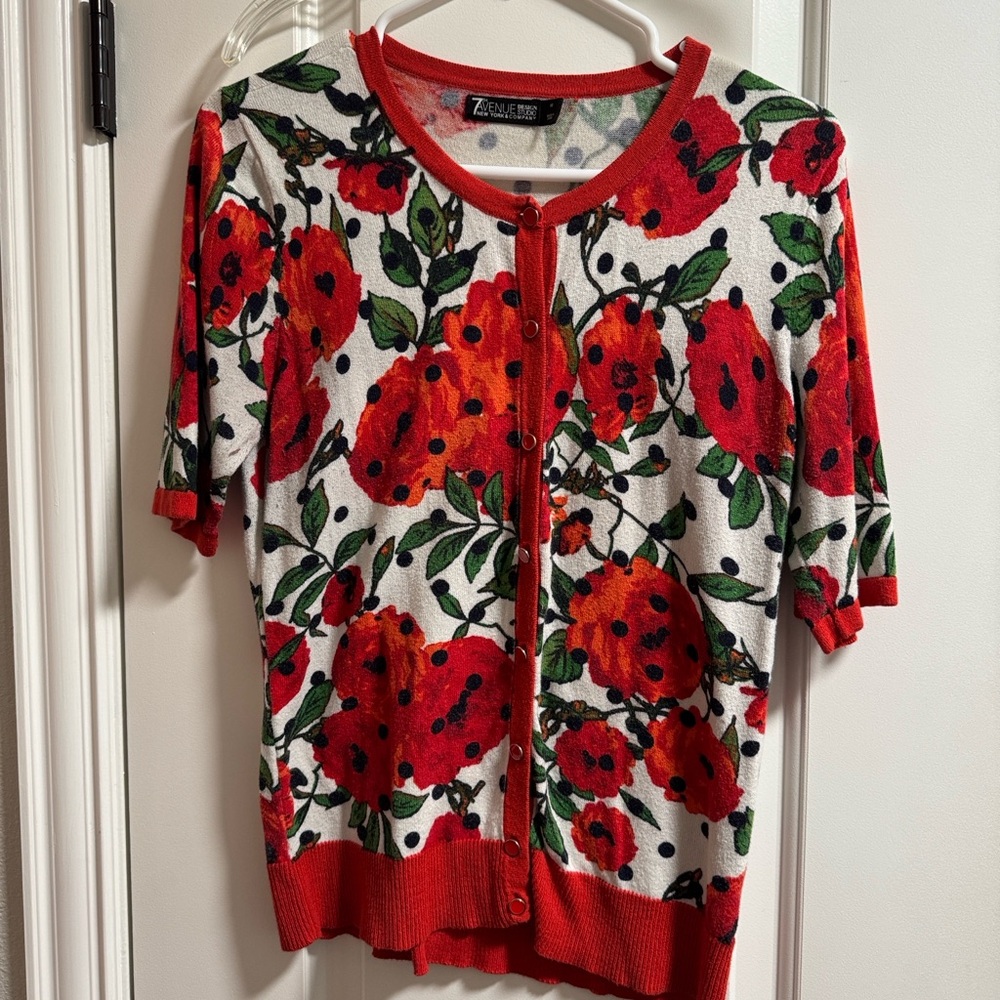 Women's Floral Button-Up Cardigan - Red and Green